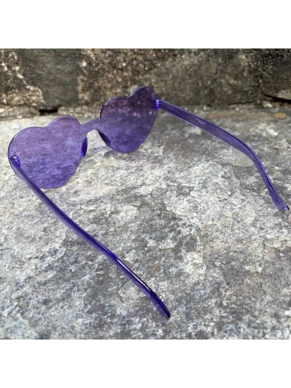 Purple Heart Shaped Sunglasses Rimless Tinted Festival Rave Party Boho Pride NEW